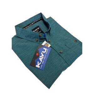 NWT Kavu Niagara Falls Short Sleeve Button Up Shirt Men's L Turquoise-Green